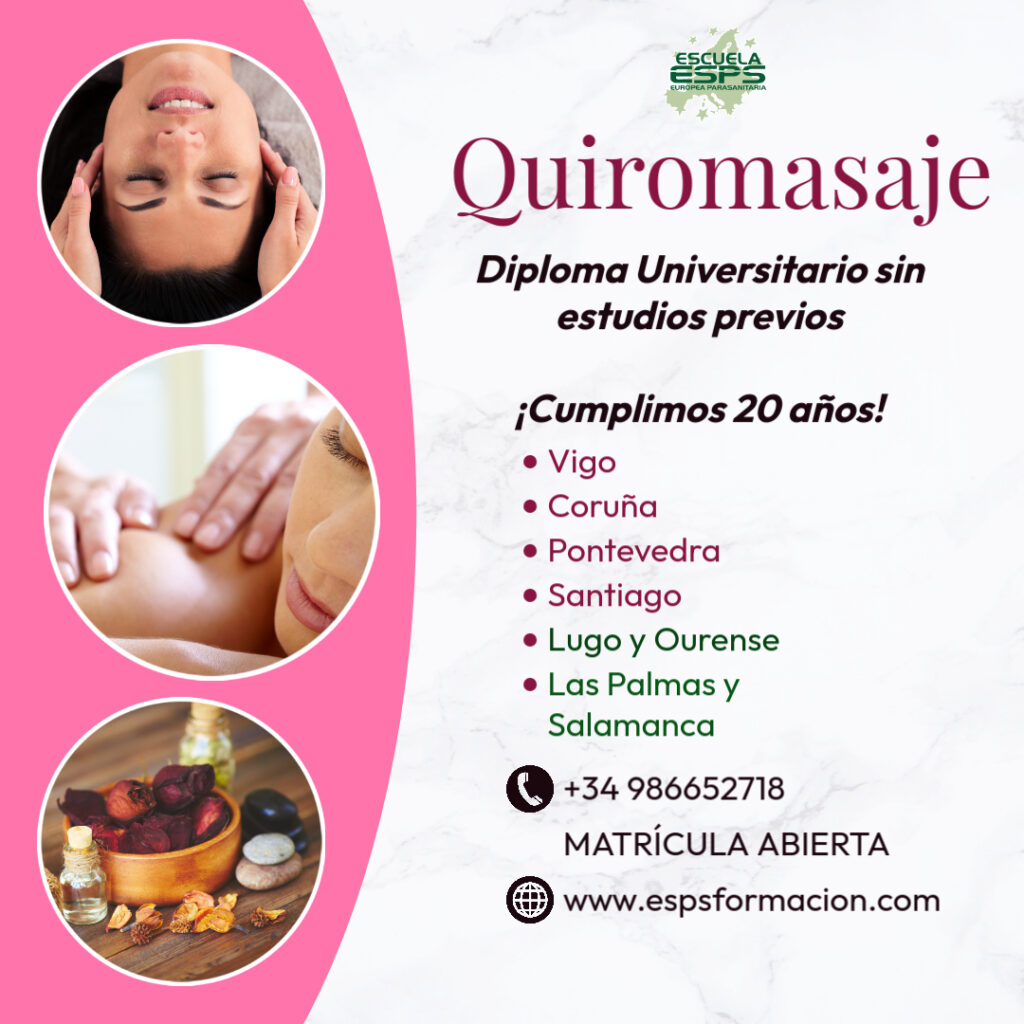 cursos de quiromasaje en Galicia, escuela gallega de quiromasaje, cursos internacionales de quiromasaje, formación de quiromasajista